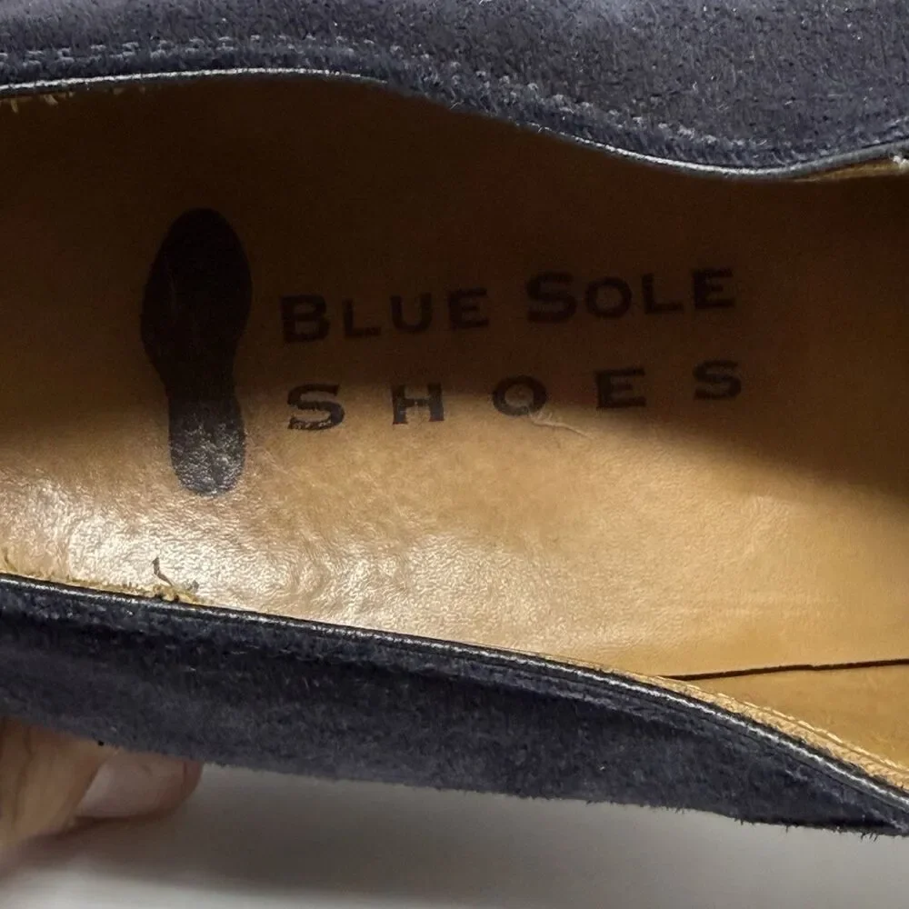 Blue Sole Vero Cuoio Oxford Shoes Men's Blue Suede 10.5M Wingtip Made in Spain
